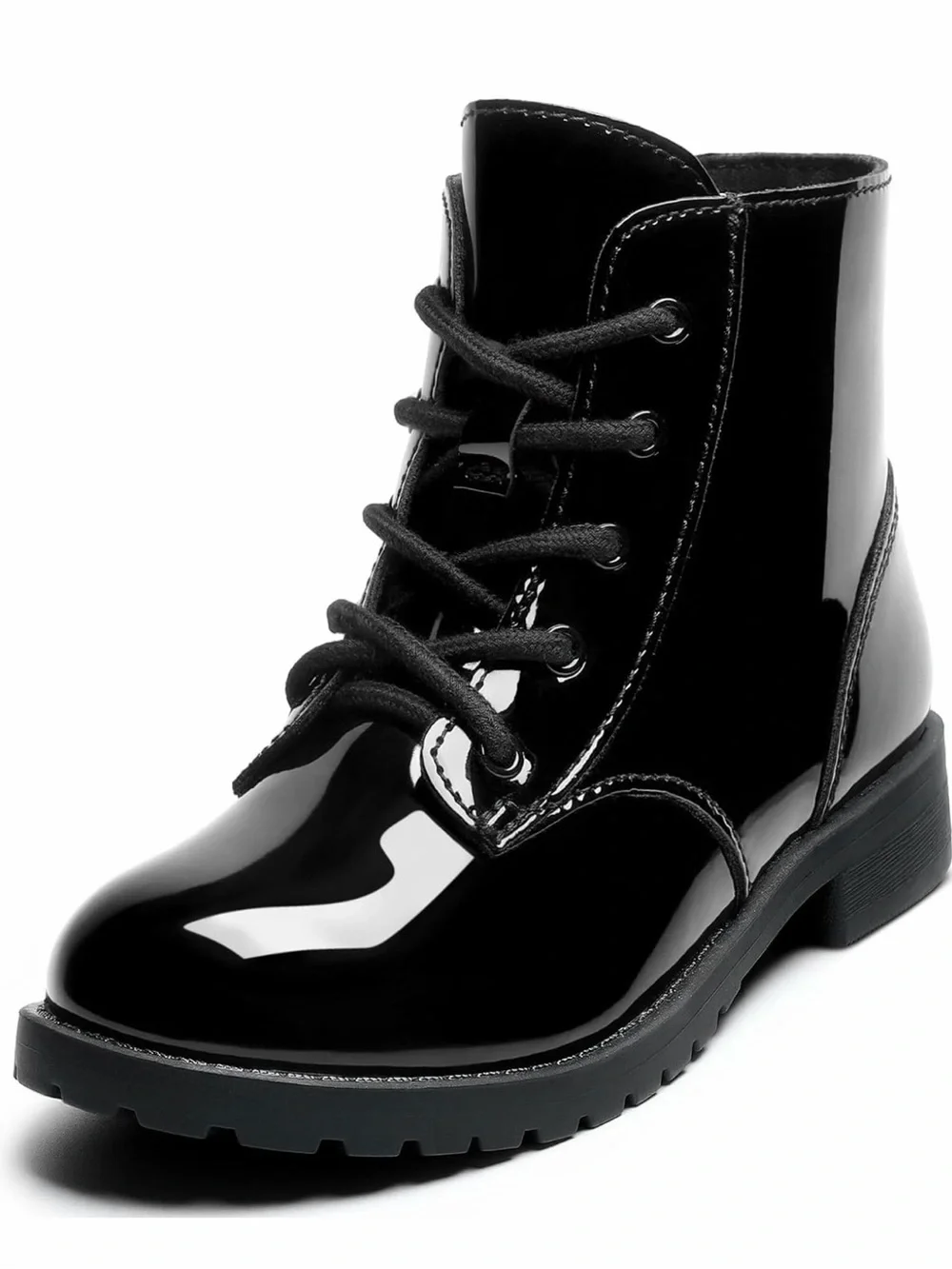 Toddler Girl Shiny Black Patent Lace-Up Combat Boot